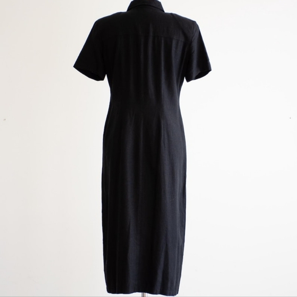 MARKS & SPENCER black linen dress 90s y2k vintage minimal button down midi dress - Picture 2 of 3